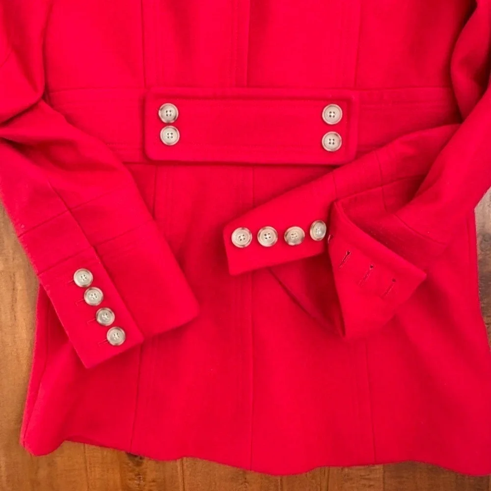 J. Crew Classic Red Wool-Blend Button-Down Polo Trench Coat Belted Sz 8 - Picture 10 of 15